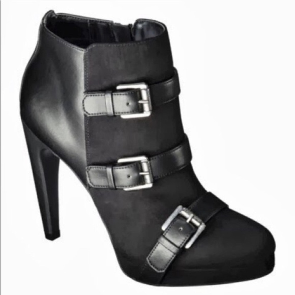 Black buckle heel boots